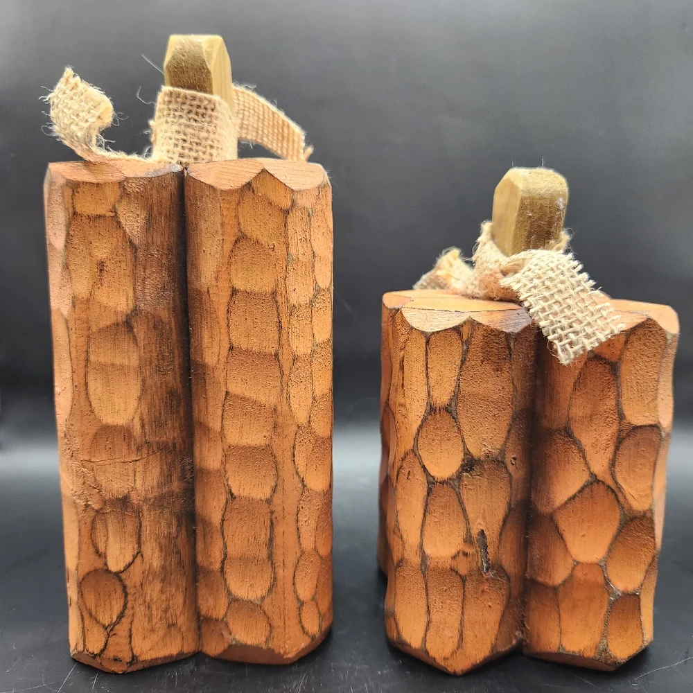 Wooden Farmhouse Primitive Pumpkins, Set of 2
